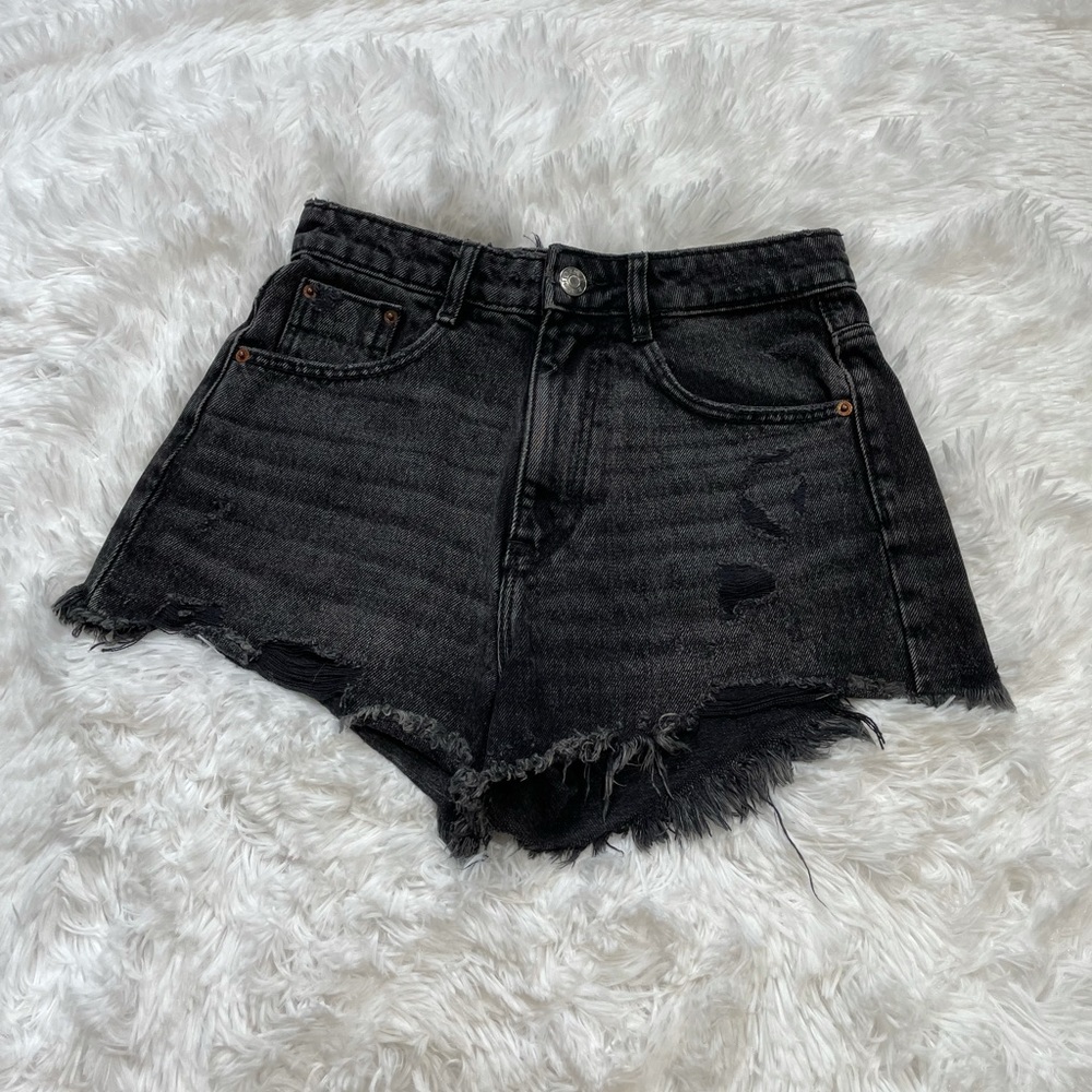 Zara Trafaluc Black Denim Distressed Shorts